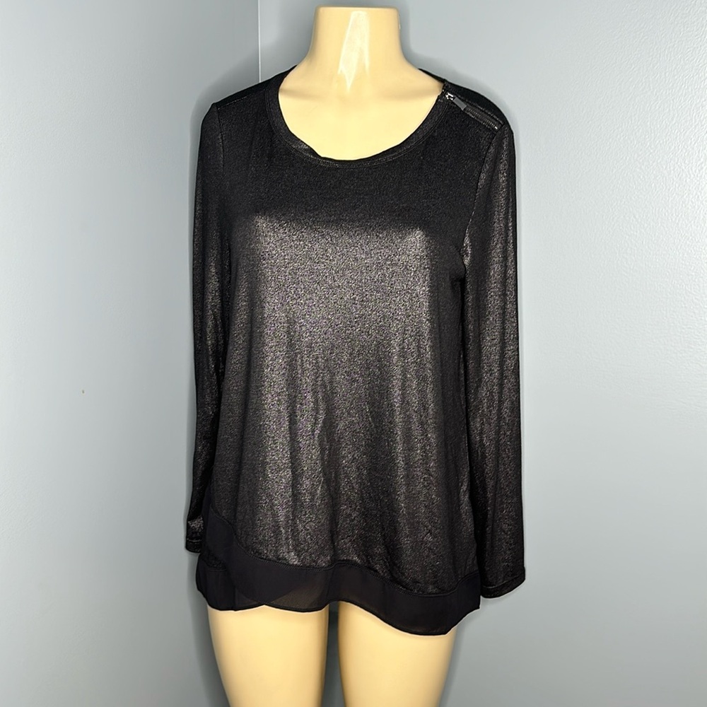 Jones Net York women’s black metallic blouse long sleeves size M